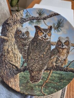 Knowles China "Lofty Limb: Great Horned Owls" Collectible Plate #414B 1992